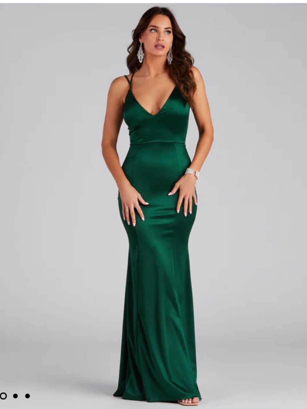 Windsor Emerald Green Satin V-Neck Maxi Dress